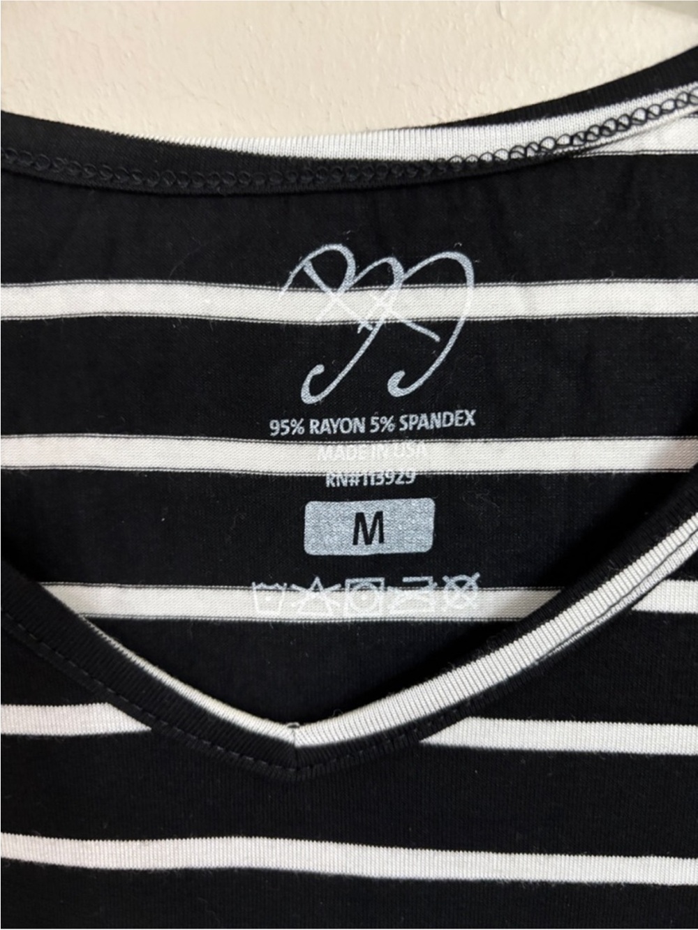 Striped Black & White V-neck Tee with Rose Graphic - Barbara Dunkleman - Picture 3 of 3